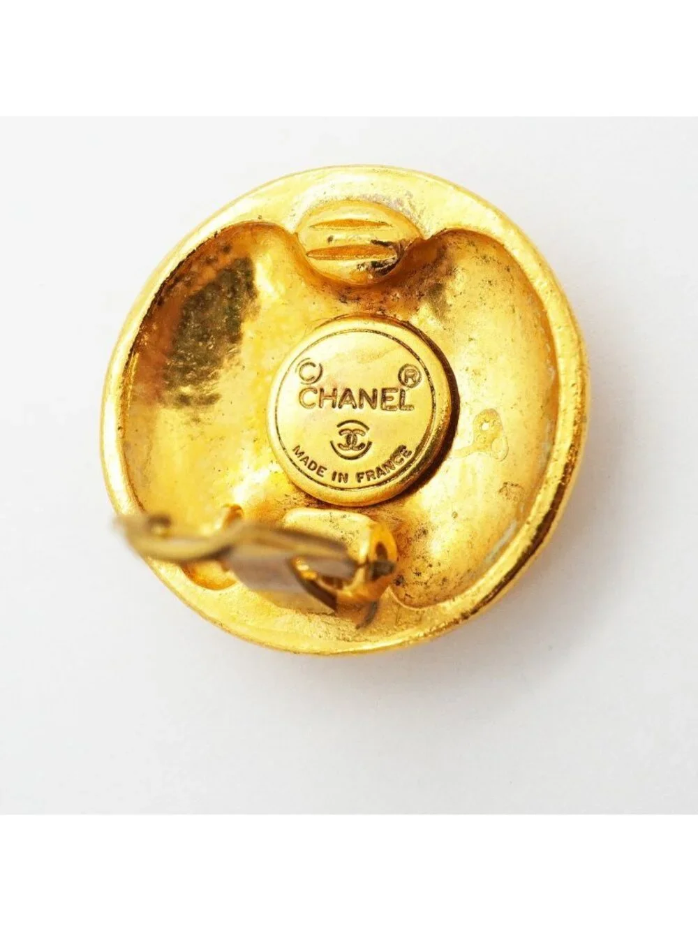 Chanel Earrings Vintage CC Logo Round Circle Gold Plated